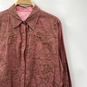 TwentyX pink & brown paisley pearl snap western button down